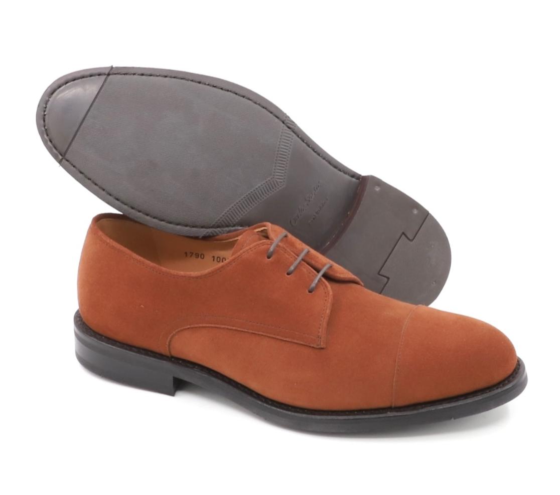 Derby Cap Toe Shoes - Christos Suede Brown